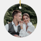 Erste Weihnachtsfeier Verheiratet Rustikale Sonnen Keramik Ornament (Hinten)