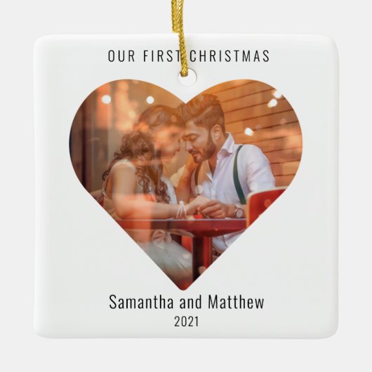 Erste Weihnachtsfeier Verheiratete Liebe Foto Keramikornament (Vorderseite)