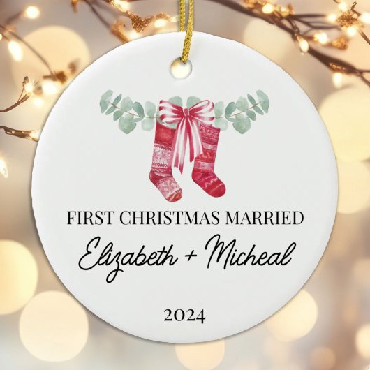 Erste Weihnachtsfeier Verheirateter Strumpf Keramik Ornament