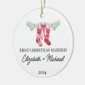 Erste Weihnachtsfeier Verheirateter Strumpf Keramik Ornament (Links)