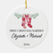 Erste Weihnachtsfeier Verheirateter Strumpf Keramik Ornament (Hinten)