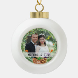 Erste Weihnachtsfeier VERHEIRATETES FOTO Bauble Tr Keramik Kugel-Ornament