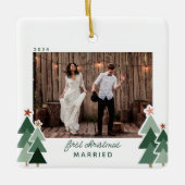 Erste Weihnachtsfeier Verheiratetes Rustikales Fot Keramikornament (Vorderseite)