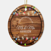 Erste Weihnachtsfeier Verheiratetes rustikales Str Keramik Ornament (Links)