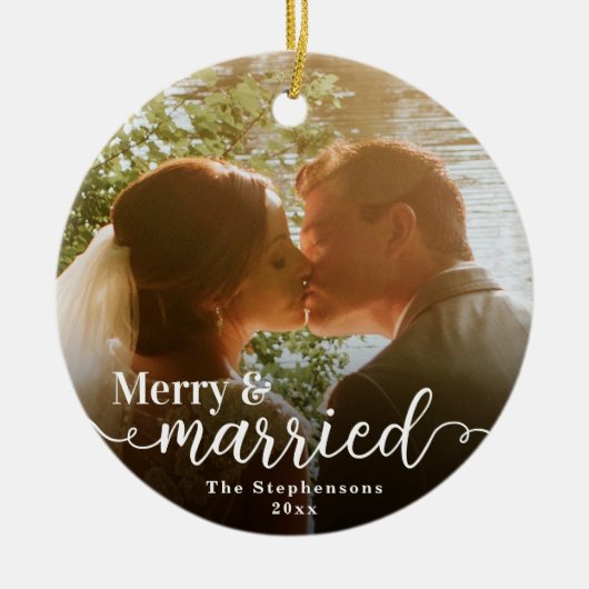 Erste Weihnachtsfeier Verheiratetes zweiseitiges F Keramik Ornament (Vorne)