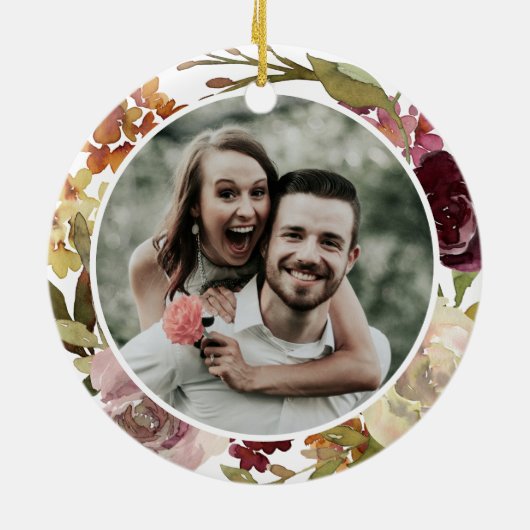 Erste Weihnachtsfeier Verlobt Keramik Ornament (Hinten)