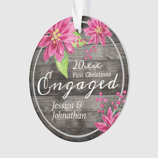 Erste Weihnachtsfeier Verlobt Rustikal Ornament (Vorderseite)