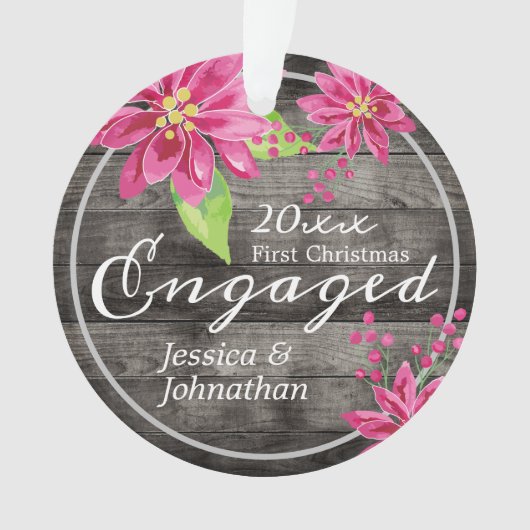 Erste Weihnachtsfeier Verlobt Rustikal Ornament (Vorderseite)