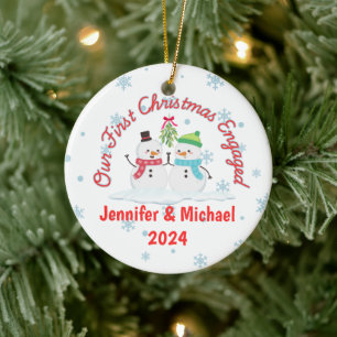 Erste Weihnachtsfeier Verlobt Snowman Personalisie Keramik Ornament