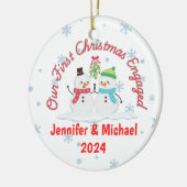 Erste Weihnachtsfeier Verlobt Snowman Personalisie Keramik Ornament (Links)