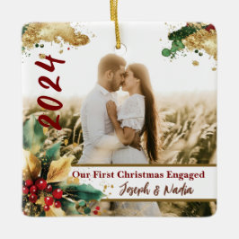 Erste Weihnachtsfeier Verlobt, Verlobung Foto 1. W Keramikornament