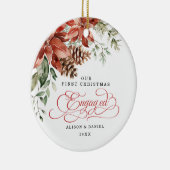 Erste Weihnachtsfeier Verlobt VorHochzeit Poinsett Keramik Ornament (Rechts)