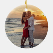 Erste Weihnachtsfeier Verlobte Goldmarbelpeonies B Keramik Ornament (Hinten)