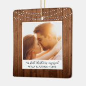 Erste Weihnachtsfeier Verlobte rustikale String Li Keramikornament (Links)