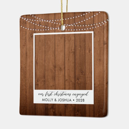 Erste Weihnachtsfeier Verlobte rustikale String Li Keramikornament (Links)