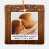 Erste Weihnachtsfeier Verlobte rustikale String Li Keramikornament (Vorderseite)