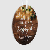 Erste Weihnachtsfeier Verlobte rustikale String Li Ornament (Vorderseite)