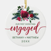 Erste Weihnachtsfeier Verlobte Wasserfarbe Rose Keramik Ornament (Vorne)