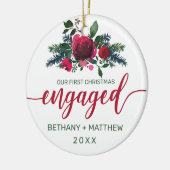 Erste Weihnachtsfeier Verlobte Wasserfarbe Rose Keramik Ornament (Links)