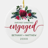 Erste Weihnachtsfeier Verlobte Wasserfarbe Rose Keramik Ornament (Hinten)