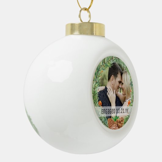 Erste Weihnachtsfeier VERLOBTES FOTO Bauble Tree D Keramik Kugel-Ornament (Links)