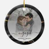 Erste Weihnachtsfeier Verlobtes Foto Black Agate Keramik Ornament (Hinten)