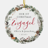 Erste Weihnachtsfeier Verlobtes Grünkraut Foto Keramik Ornament (Vorne)