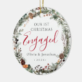 Erste Weihnachtsfeier Verlobtes Grünkraut Foto Keramik Ornament (Links)