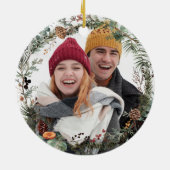 Erste Weihnachtsfeier Verlobtes Grünkraut Foto Keramik Ornament (Hinten)