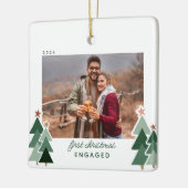 Erste Weihnachtsfeier Verlobtes Rustikales Foto Keramikornament (Links)