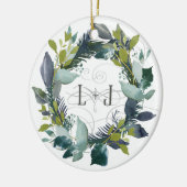 Erste Weihnachtsfeier - Verlobtes Wraath Monogramm Keramik Ornament (Links)