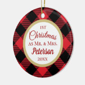 Erste Weihnachtsfeier von Herrn und Frau Buffalo K Keramik Ornament (Links)