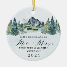 Erste Weihnachtsfeier von Herrn und Frau Mountains Keramik Ornament