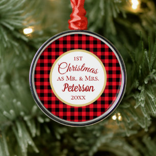 Erste Weihnachtsfeier von Herrn und Frau Red Buffa Ornament Aus Metall