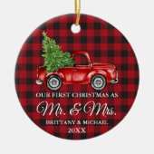 Erste Weihnachtsfeier von Herrn und Frau Truck Red Keramik Ornament (Vorne)