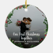 Erste Weihnachtsfeier Zusammen Foto Keramik Ornament (Hinten)