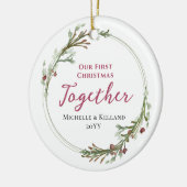 Erste Weihnachtsfeier zusammen Minimal Kranz Foto Keramik Ornament (Links)