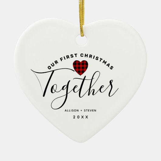 Erste Weihnachtsfeier Zusammen Personalisiertes He Keramik Ornament (Vorne)