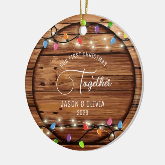 Erste Weihnachtsfeier zusammen Rustikales String L Keramik Ornament (Links)