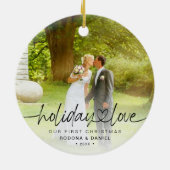Erste Weihnachtsfeiertage Liebe 2 Fotos Keramik Ornament (Hinten)