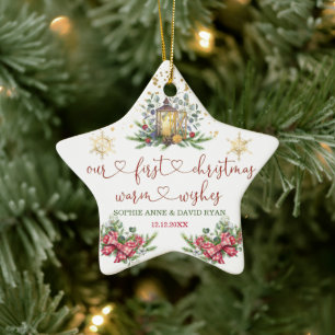 Erste Weihnachtsfeiertage Pine Bow Lantern Hochzei Keramik Ornament