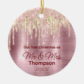 Erste Weihnachtsfeiertage verheiratete Rose erröte Keramik Ornament (Vorne)