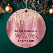 Erste Weihnachtsfeiertage verheiratete Rose erröte Keramik Ornament