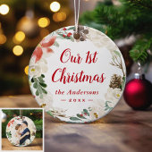 Erste Weihnachtsferien Elfenbeinblumenkruste Foto Keramik Ornament