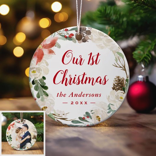 Erste Weihnachtsferien Elfenbeinblumenkruste Foto Keramik Ornament