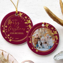 Erste Weihnachtsferien Foto Rot und Gold Star Keramik Ornament