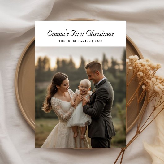 Erste Weihnachtsfest Familie Weihnachtskarte Feiertagskarte