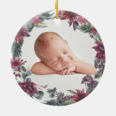 Erste Weihnachtsfloral Baby Foto Keramik Ornament (Hinten)