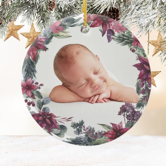 Erste Weihnachtsfloral Baby Foto Keramik Ornament