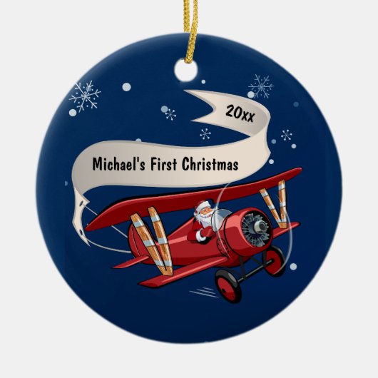 Erste Weihnachtsflugzeug - Weihnachtsflugzeug Pers Keramik Ornament (Vorne)